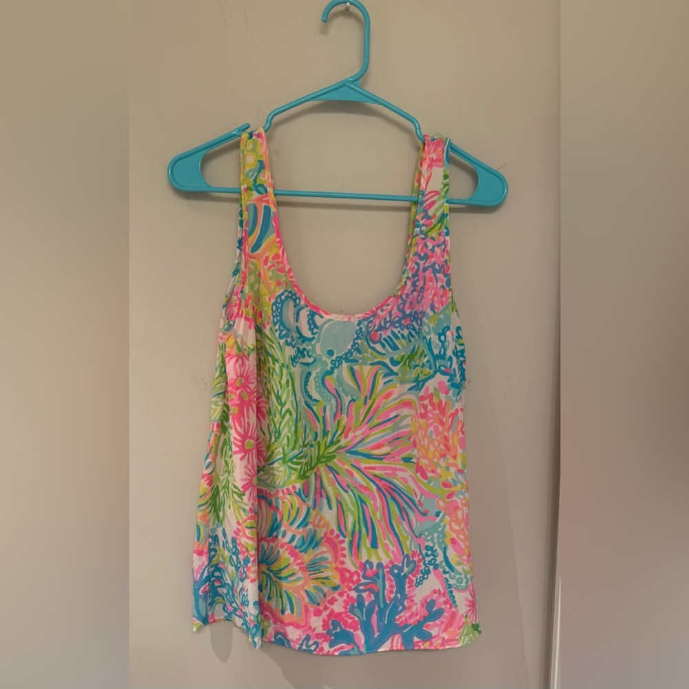 Lilly Pulitzer Girls' Multicolor Floral & Sea Print Tank Top size m 100% silk